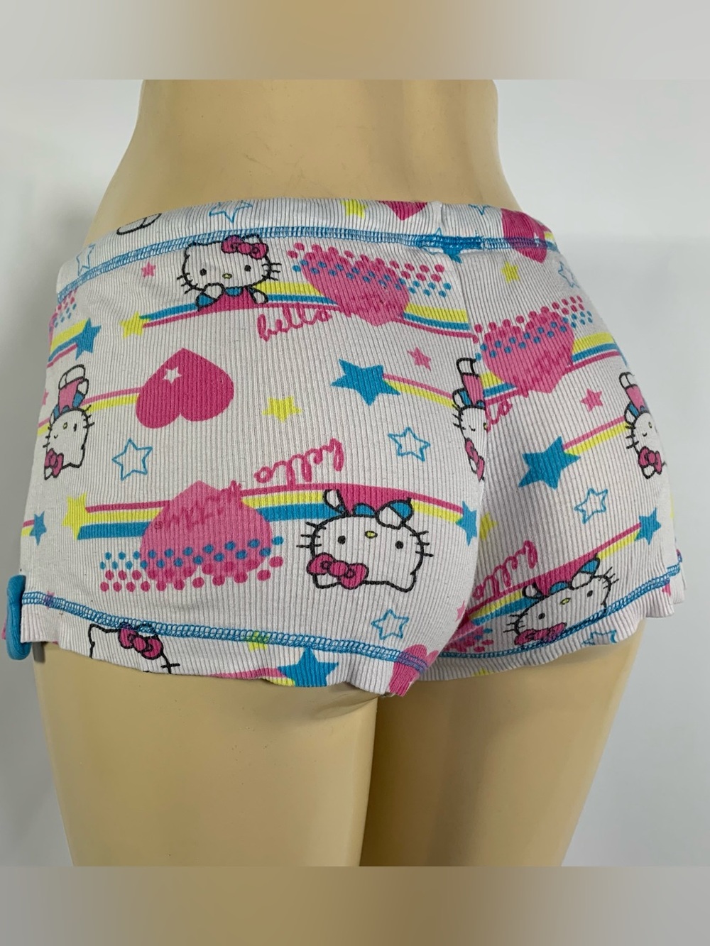 Hello Kitty Sanrio 2009 Ribbed Sleep Shorts Rainbow Heart Kawaii Lounge M